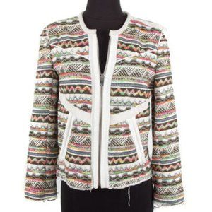 IRO Elomi Zip Front Silk Leather Jacket Embroidered Blazer Textured Pockets